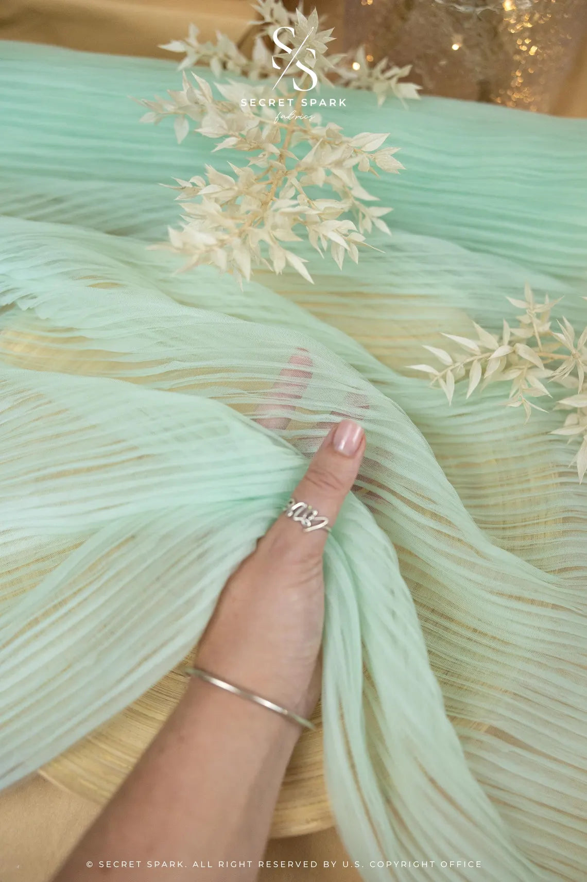 Mint Green Pleated Tulle | Quality | for Spring Fashion & Dress Secret Spark Fabrics Mint Green Pleated Tulle | Quality | for Spring Fashion & Dress Secret Spark Fabrics