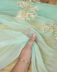 Micro Pleated - Mint Green Quality Fabric by the Yard, Handmade Textured Tulle Mesh with Accordion Pleats for Dresses, Spring Fashion
