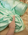 Iconic Silky Satin - Mint Color Soft Premium Charmeuse Fabric One Way Stretch for Spring Fashion, Fresh Collections, Modern Celebration Wear DIY