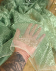 Illuminate Glitter Tulle - Misty Green Color Quality Fabric by the Yard, Shimmering Soft Mesh for Wedding Decor, Photography Props
