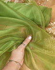 Glimmer Crystal Organza - Moss Green Color Premium Crystal Fabric by the Yard, Sparkle Crystal Sheer for Fall Wedding Decor, Evening Gowns, Curtains