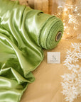 Iconic Silky Satin - Moss Green Color Soft Premium Charmeuse Fabric 1 Way Stretch for Gowns, Lingerie, Women's slips, Negligees