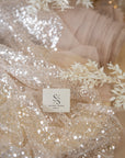 Mysteria - Mystic Beige Crystal Clear Beads & Sequin Tulle, Premium Heavy Bead Tulle Mesh Fabric by the Yard for Bridal Dress, Exclusive