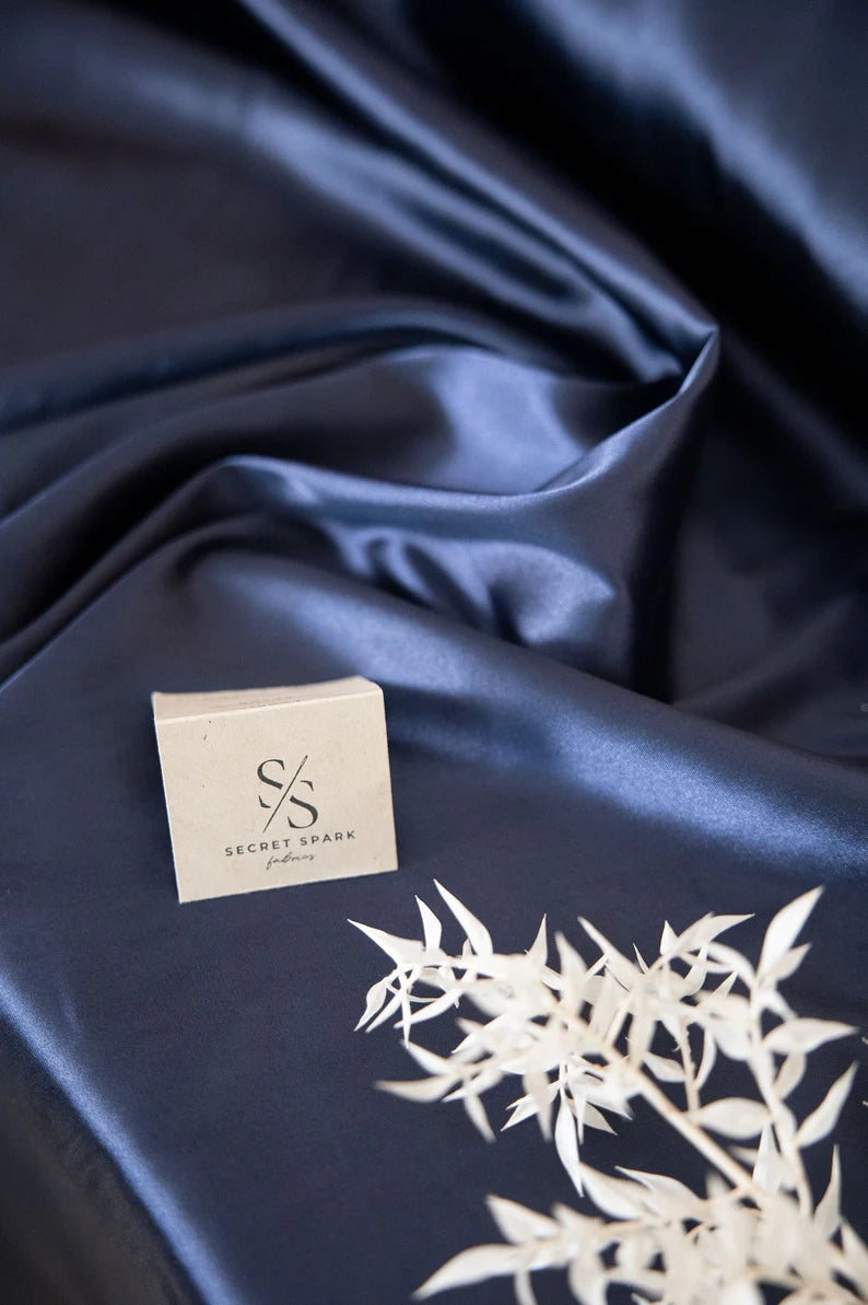 navy blue material for dresses Iconic Silky Satin - Navy Color Soft High Quality Material