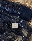 Starlight - Navy Blue Heavy Beaded & Sequined Mesh, Designer Quality Material by the Yard with Crystal Pearls for Evening Gowns, Special Events