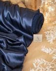 Iconic Silky Satin - Navy Color Soft High Quality Fabric 1 Way Stretch for Multipurpose, Table Runners, Shirts, Pajamas, Dress making