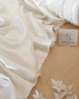 Iconic Silky Satin - Off White Color Soft Premium Charmeuse Fabric One Way Stretch for Bridal Collections, Wedding Attire, Classic Fashion DIY