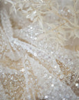 Mysteria - Off White Crystal Clear Beads & Sequin on Soft Mesh, Premium Bridal Embellished Fabric by the Yard for Wedding Gowns, Exclusive