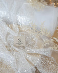 Mysteria - Off White Crystal Clear Beads & Sequin on Soft Mesh, Premium Bridal Embellished Fabric by the Yard for Wedding Gowns, Exclusive