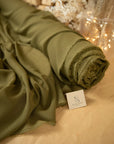 Aura Chiffon - Olive Green Color Premium Material by the Yard, Soft Matte Quality with Flowing Drape, for Summer Dresses, Table Runners, 59" wide