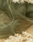 Glimmer Crystal Organza - Olive Green Color Premium Crystal Fabric by the Yard, Sparkle Crystal Sheer for Evening Gowns, Decor, Chair Sashes