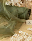 Glimmer Crystal Organza - Olive Green Color Premium Crystal Fabric by the Yard, Sparkle Crystal Sheer for Evening Gowns, Decor, Chair Sashes