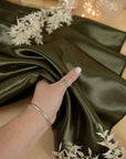Amore - Olive Green Dense Satin Fabric, Elegant Glossy Material for Men's Suits, Decorative Napkins, Satin Sashes, Accessories