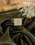 Amore - Olive Green Dense Satin Fabric, Elegant Glossy Material for Men's Suits, Decorative Napkins, Satin Sashes, Accessories
