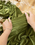 Rich - Olive Green Stretch Velvet Fabric, Premium 4-Way Soft Velour for Renaissance Garments, Upholstery, Cloaks