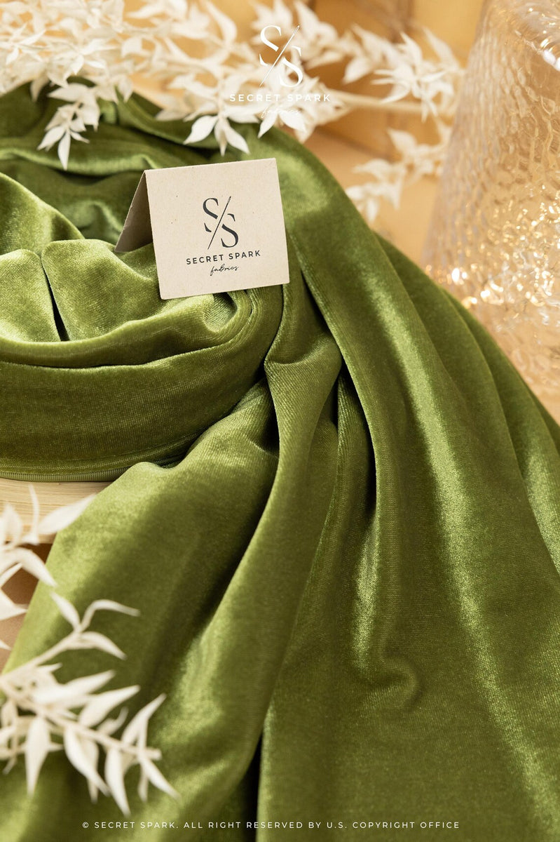 Olive Green Velvet Fabric | No Fray | for Renaissance & Upholstery Secret Spark Fabrics Olive Green Velvet Fabric | No Fray | for Renaissance & Upholstery Secret Spark Fabrics