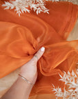 Glimmer Crystal Organza - Orange Color Bright Crystal Fabric by the Yard, Sparkle Crystal Sheer for Dance Costumes, Event Decor, Party