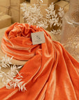 Rich - Orange Stretch Velvet Fabric by the Yard, Vibrant 4-Way Velour for Costumes, Dresses, Pillows, Seasonal Decor