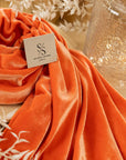 Rich - Orange Stretch Velvet Fabric by the Yard, Vibrant 4-Way Velour for Costumes, Dresses, Pillows, Seasonal Decor
