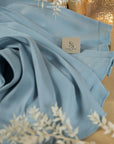 Mikado - Pale Dusty Blue Premium Satin, Delicate Structured Material by the Yard with One-Way Stretch for Evening, Formal Wear