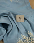 Mikado - Pale Dusty Blue Premium Satin, Delicate Structured Material by the Yard with One-Way Stretch for Evening, Formal Wear