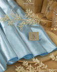 Amore - Pale Soft Blue Dense Satin Fabric, Glossy Non-Stretch Premium Material with Sturdy Drape for Bridesmaid Dresses, Baby Bedding, Table Linens