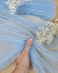 Micro Pleated - Pastel Blue Quality Fabric by the Yard, Handmade Accordion Textured Tulle with Soft Pleats for Fashion Dresses, Skirts