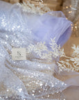 Mysteria - Pastel Lavender Sparkling Sequin & Beads on Soft Mesh, Premium Quality Crystal Clear Embellished Fabric for Dress, Exclusive