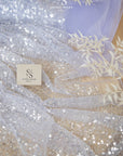 Mysteria - Pastel Lavender Sparkling Sequin & Beads on Soft Mesh, Premium Quality Crystal Clear Embellished Fabric for Dress, Exclusive