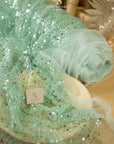 Starlight - Pastel Mint Delicate Heavy Beaded & Sequined Mesh, Quality Material by the Yard with Pearls for Baby Dresses, Special Events