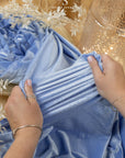 Rich - Perry Blue Stretch Velvet Fabric, Dusty Periwinkle 4-Way Velour for Dresses, Capes, Fantasy Costumes, Event Decor