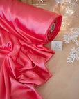 Iconic Silky Satin - Pinkish Red Color Soft High Quality Fabric, 1 Way Stretch Satin for Gowns, Lingerie, Women's slips, Negligees