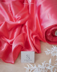Iconic Silky Satin - Pinkish Red Color Soft High Quality Fabric, 1 Way Stretch Satin for Gowns, Lingerie, Women's slips, Negligees