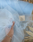 Clouds Tulle 59" - Powder Blue Color Soft Matte Delicate Fabric, Italy Tulle Mesh Material, for Baby Shower and Wedding Decor, 150 cm wide