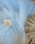 Clouds Tulle 59" - Powder Blue Color Soft Matte Delicate Fabric, Italy Tulle Mesh Material, for Baby Shower and Wedding Decor, 150 cm wide