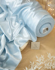 Iconic Silky Satin - Powder Blue Color Silky Satin Fabric Airy Light Weight Fabric One Way Stretch, Light Blue Satin for Decorations, Clothing, Wholesale