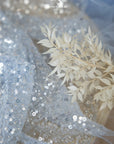 Mysteria - Powder Blue Crystal Clear Beads & Sequin on Soft Mesh, Premium Scattered Embellished Fabric for Evening Wear, Exclusive