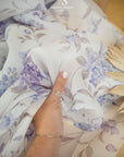 Magic - Purple Lavender Field Matte Floral Organza by the Yard, Soft Bridal Printed Organza Fabric with Lavender Blooms for Wedding Dresses