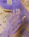 Ariel - Purple Lavender High-End Pearl Tulle for Couture Dresses & Decor, Heavy Beaded Mesh with Pearls in Two Sizes by the Yard