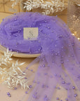 Ariel - Purple Lavender High-End Pearl Tulle for Couture Dresses & Decor, Heavy Beaded Mesh with Pearls in Two Sizes by the Yard