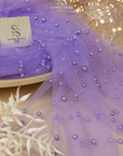 Ariel - Purple Lavender High-End Pearl Tulle for Couture Dresses & Decor, Heavy Beaded Mesh with Pearls in Two Sizes by the Yard