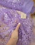 Starlight - Purple Lavender Soft Heavy Beaded & Sequined Mesh, Premium Quality Material by the Yard with Pearls for Evening Wear, Baby Events