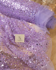 Starlight - Purple Lavender Soft Heavy Beaded & Sequined Mesh, Premium Quality Material by the Yard with Pearls for Evening Wear, Baby Events
