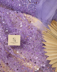 Starlight - Purple Lavender Soft Heavy Beaded & Sequined Mesh, Premium Quality Material by the Yard with Pearls for Evening Wear, Baby Events