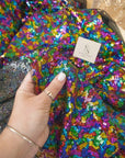 Glitz Sequin - Rainbow Color High-Quality Premium Material by the Yard, Hologram Round Shape 3mm Sequins for Stage Costumes, Party Decor