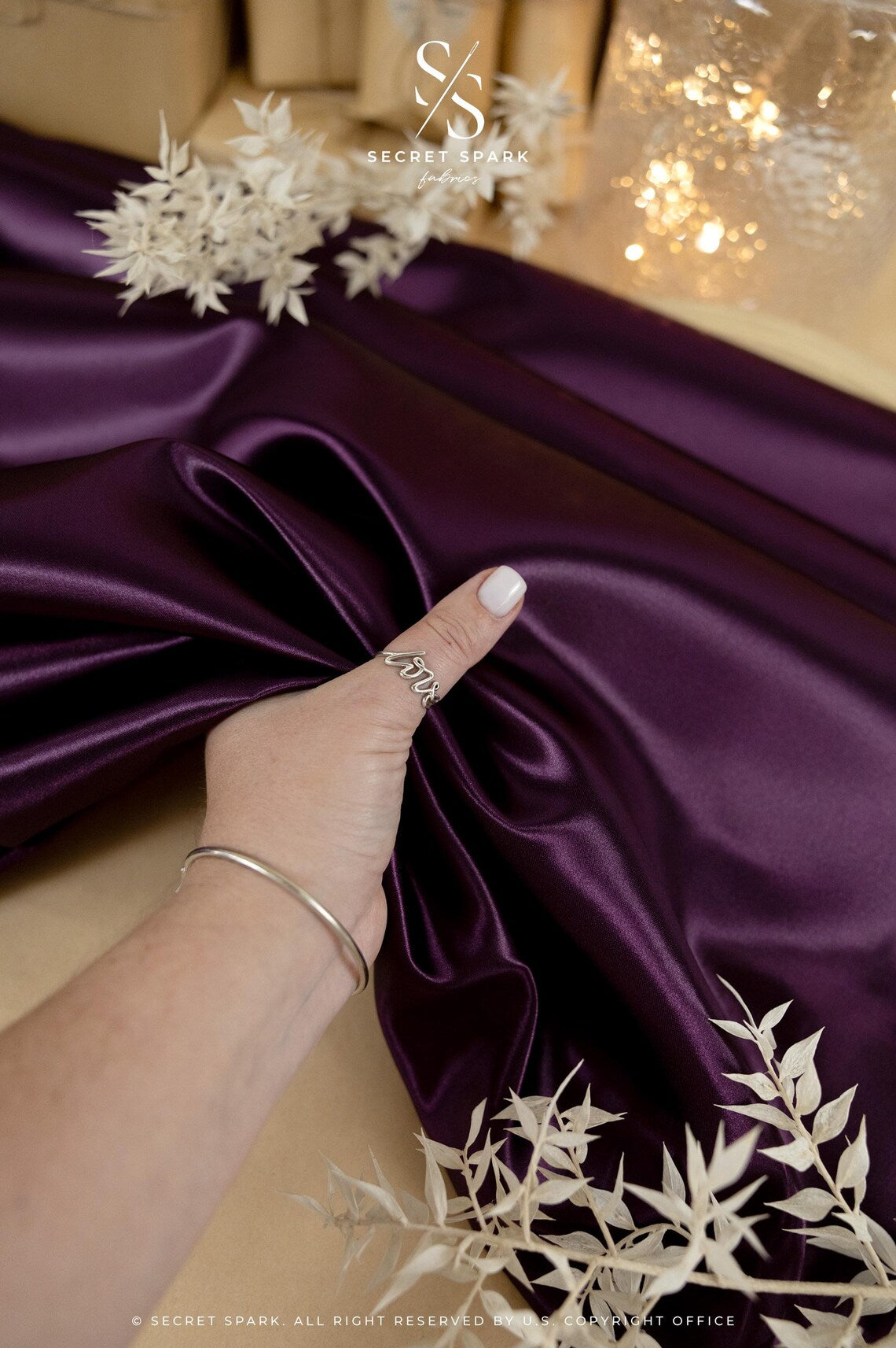 Amore - Raisin Purple Lustrous Satin Fabric, Dense Non-Stretch Material by the Yard for Evening Gowns, Table Linens, Men's Ties, Drapery