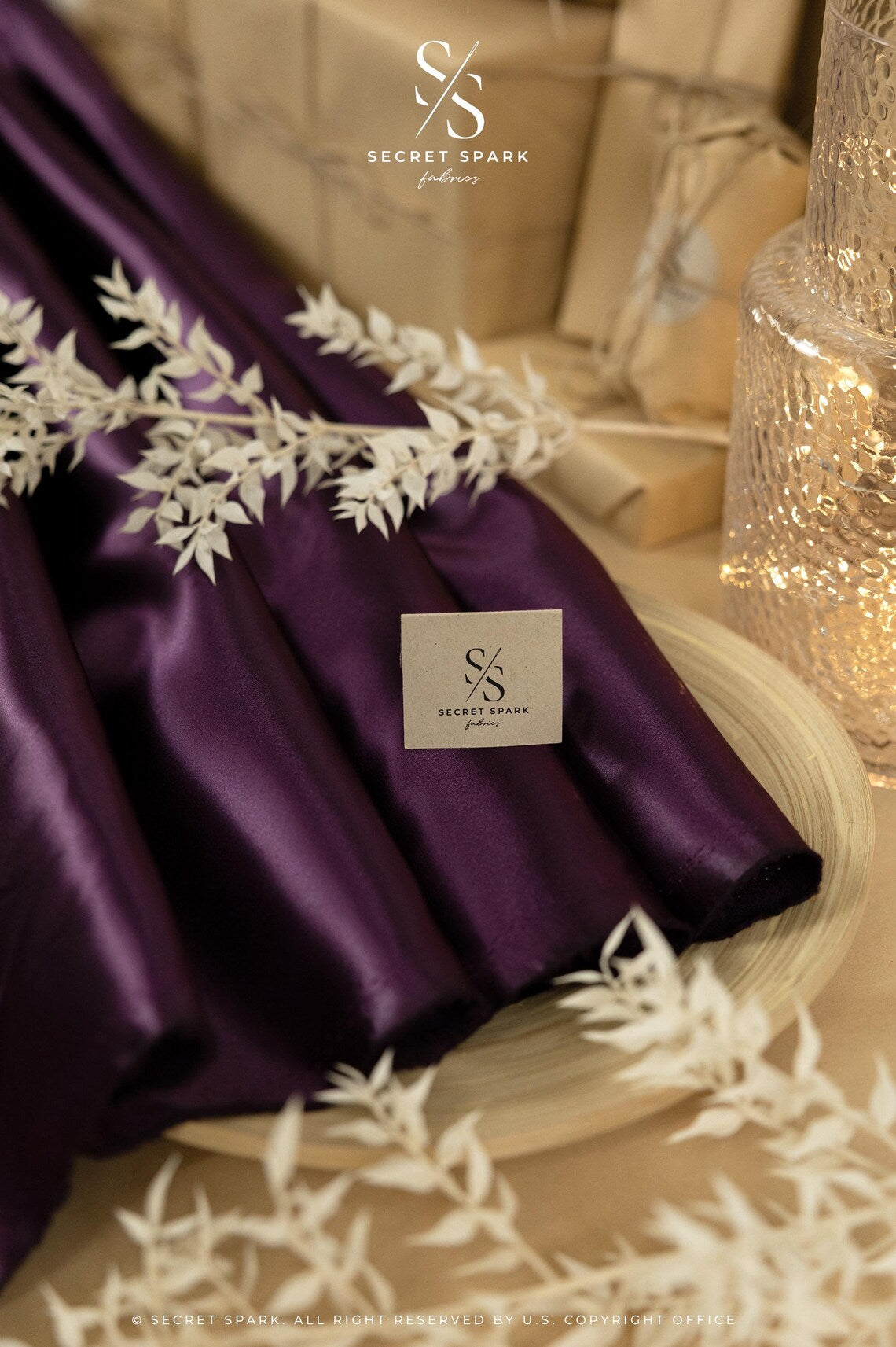 Amore - Raisin Purple Lustrous Satin Fabric, Dense Non-Stretch Material by the Yard for Evening Gowns, Table Linens, Men's Ties, Drapery