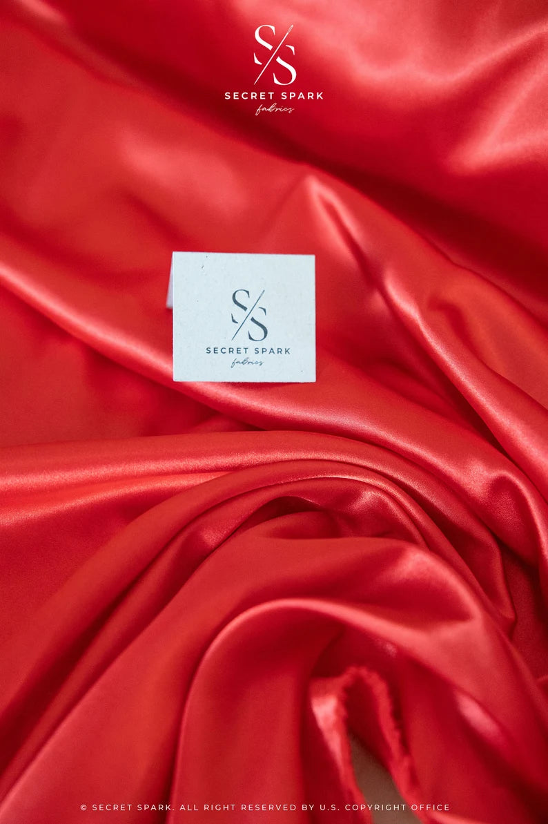 Iconic Silky Satin - Red Color Soft Silky Satin Airy & Light Weight Fabric, One Way Stretch Satin Fabric for Decorations, Clothing, Wholesale