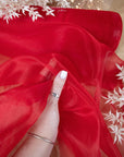 Glimmer Crystal Organza - Red Color Sheer Crystal Fabric by the Yard, Sparkle Shiny Material for Evening Gowns, Dance Costumes, Event Decor