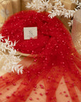 Ariel - Red Regular Extra Beaded Pearl Tulle for Gowns, Costumes & Event Decor, Statement Mesh with Pearls in Two Sizes by the Yard